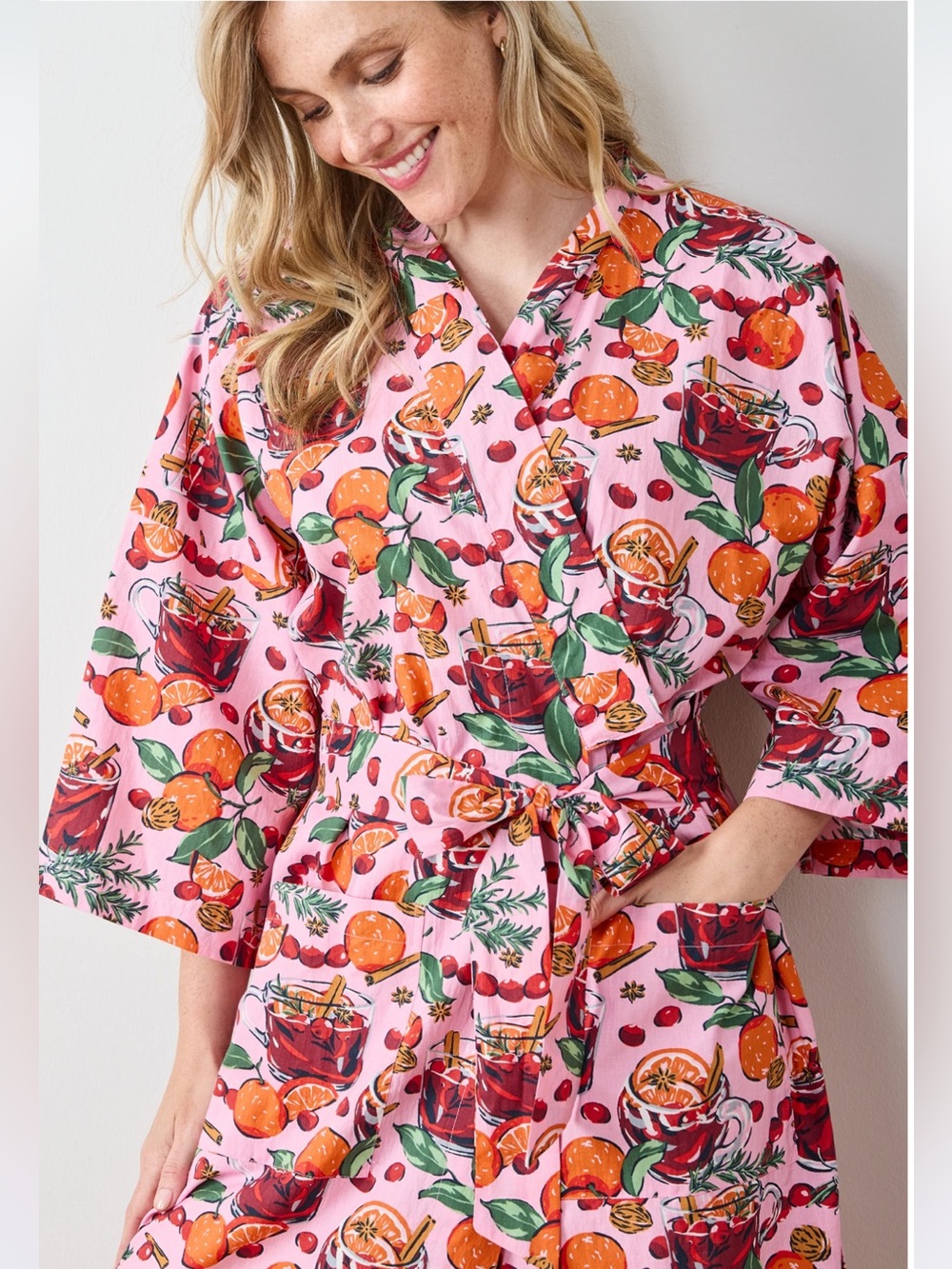 Printfresh Mulled Spiced Wine 🍷 🍊 Pink Tinsel Robe S/M Unworn Like New